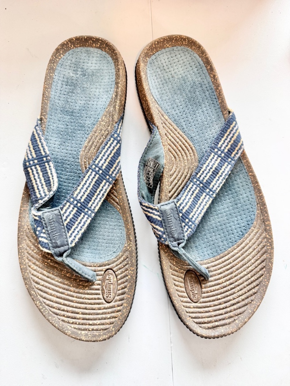 Simple Thong Sandals Blue Plaid Minimalist Normcore Comfort Flip Flops 15 C56